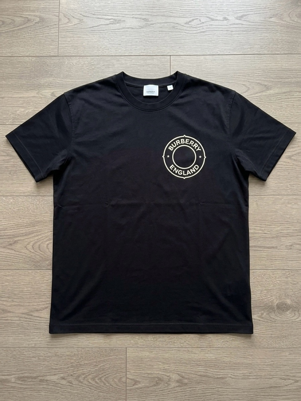 Burberry Black Short Sleeve Tee with Off-White Circular Logo